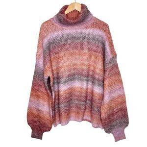 Fate Striped Oversized Turtleneck Sweater Womens L Wool Boho Colorful